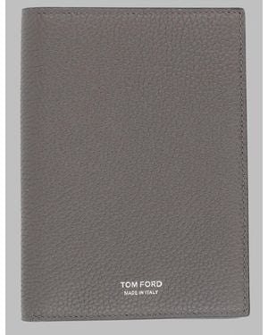Tom Ford Passport Holder T Line Nubuck Calf Leather Wallets & Purses - Gray