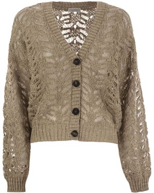 Brunello Cucinelli Laubspitzen -Strickjacke in Leinen- und Seidendiamante - Braun
