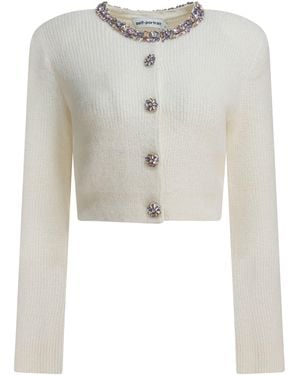 Self-Portrait Embellished Wool-Blend Cardigan - White