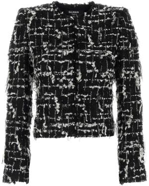 Balmain Two-Tone Tweed Blazer - Black