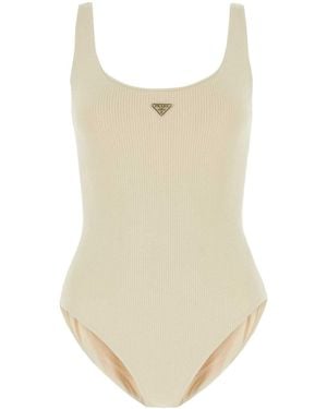 Prada Embellished Stretch Nylon Swimsuit - Natural