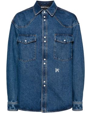 Palm Angels Jeanshemd Mit Logo-Stickerei - Blau