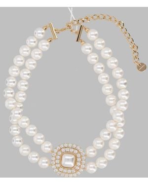 Self-Portrait Pearl And Crystal Pendant Necklace - White