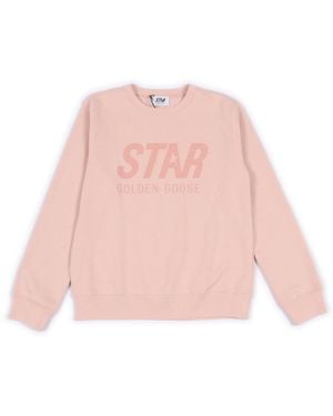 Golden Goose Star Girl's Crewneck Regular Sweatshirt New Logo Print - Pink