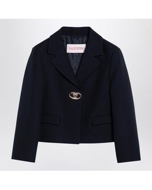 Valentino Single Breasted Wool Crop Jacket - Blue