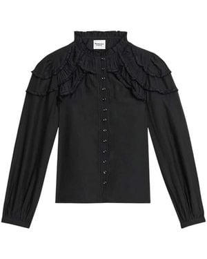 Isabel Marant Christa Verzamelde Katoenen Blouse - Zwart
