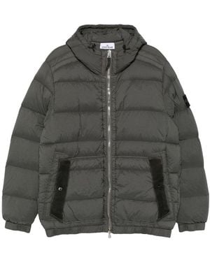 Stone Island Quilted Hooded Down Jacket With Distinctive Patch Logo - Grey