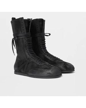 Ann Demeulemeester Fides Soft High Top Boxing Sneakers Kalbsleder Ski - Schwarz