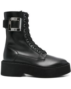 Roger Vivier Viv Rangers Leather Boots - Black