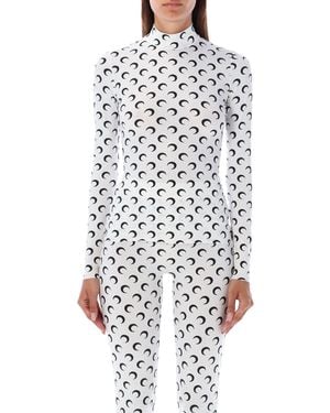 Marine Serre Moon Printed Second Skin Crewneck Top - White