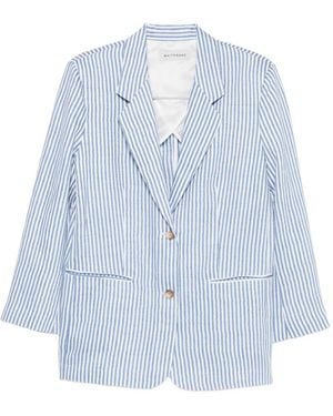 White Sand Weiße, sandfarbene, einreihige Jacke aus Leinenmischung - Blau