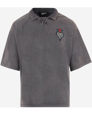 Just Cavalli Cotton T Shirt With Flame Embroidery And Back Logo - Grey