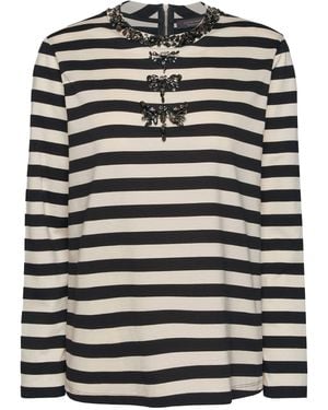 Elena Miro T Shirt Rigata Con Ricamo Libellule - Black