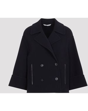 Peserico Double-Breasted Wool Shortcoat With Cashmere Blend - Blue