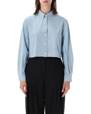 Maison Kitsuné Cropped Button-Front Cotton Shirt - Blue