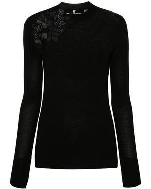 Ermanno Scervino Trui Met Bloemenkant Applicatie - Zwart