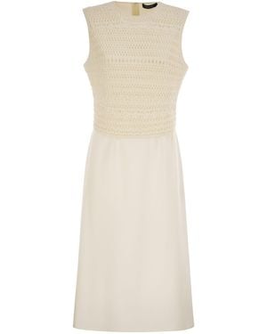 Fabiana Filippi Midi Dress With Crochet Bodice And Fluid Skirt - Natural