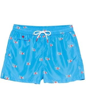 Kiton Badeshorts mit Logo-Print - Blau