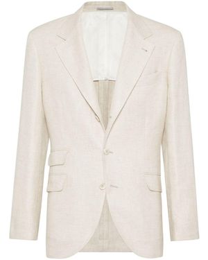 Brunello Cucinelli Cotton And Linen Single-Breasted Jacket - Natural