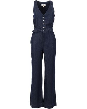 7 For All Mankind Dark Wide Leg Tailored Jumpsuit Dark Rinse With Self Belt - Blue