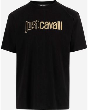 Just Cavalli Cotton T Shirt With Logo Print - Black
