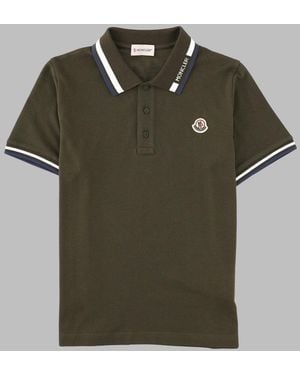 Moncler Kids' Cotton Polo Shirt With Contrast Sleeves - Green