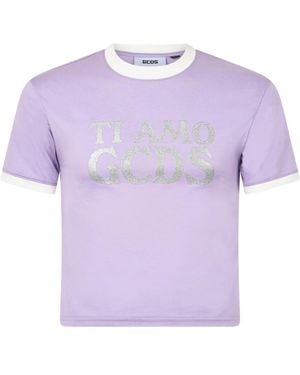 Gcds Boxy T-Shirt With Glitter Ti Amo - Purple