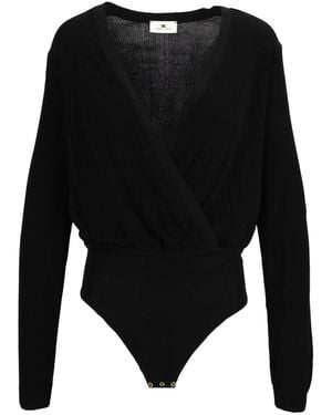 Elisabetta Franchi V-Neck Wrap-Style Bodysuit - Black