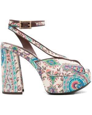 Etro Paisley-Patterned Platform Sandals With Heel - White