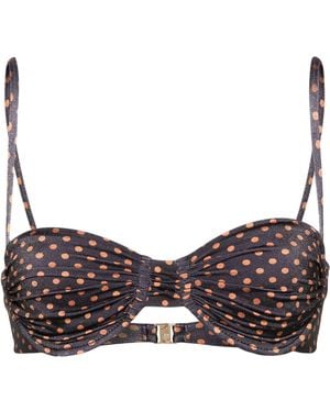 Faithfull the Brand Stefania Polka-Dot Bikini Top - Brown
