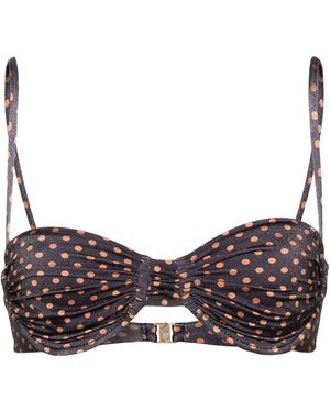 Faithfull the Brand Stefania Polka-Dot Bikini Top - Brown