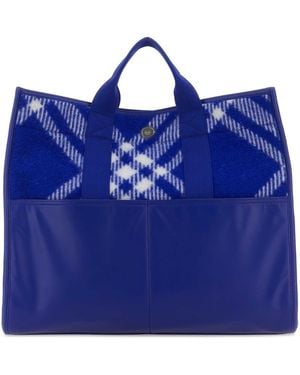 Burberry Embroidered Fabric Knight Shopping Bag - Blue
