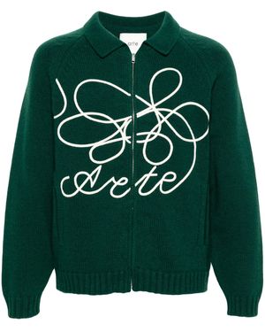Arte' Wool Blend Logo Cardigan - Green