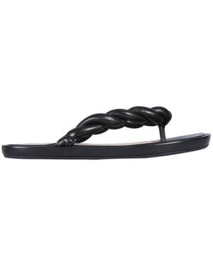 Red(V) (V) Leather Slide Sandals - Black