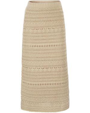 Fabiana Filippi Cotton And Linen Crochet Midi Pencil Skirt - Natural