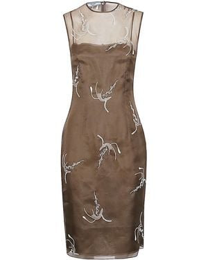 Prada Embroidered Silk Dress - Brown