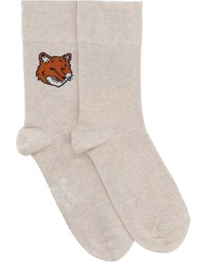 Maison Kitsuné Maison Kitsuné Calzini "Fox Head" Con Logo - White