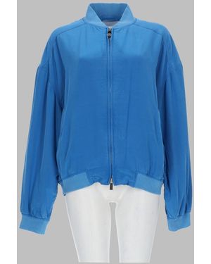 Versace Silk Blouson Jacket With Zip Front - Blue