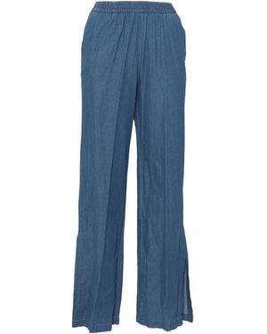 Aspesi Relaxed Fit Wide Leg Cotton Trousers - Blue