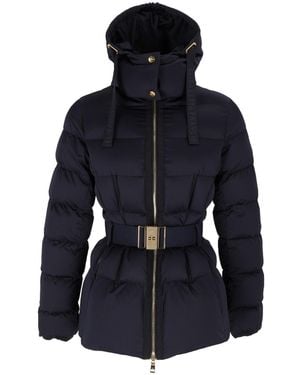 Elisabetta Franchi Padded Belted Hooded Jacket - Blue
