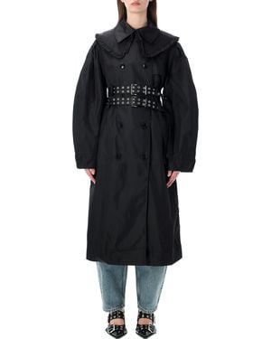 Ganni Nylon Duchesse Double-Breasted Trench - Black
