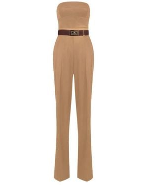 Elisabetta Franchi Stretch Suit With Belt And Criss Cross - Natural
