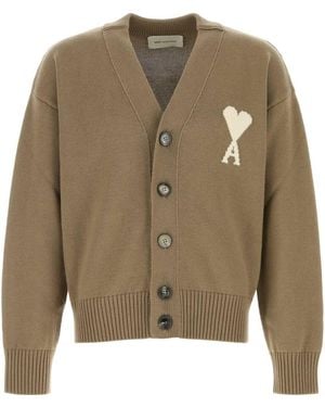 Ami Paris Cappuccino Wool Blend Cardigan - Green