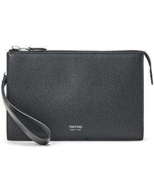 Tom Ford Hämmerte Lederkupplung mit Logoabdruck - Grau