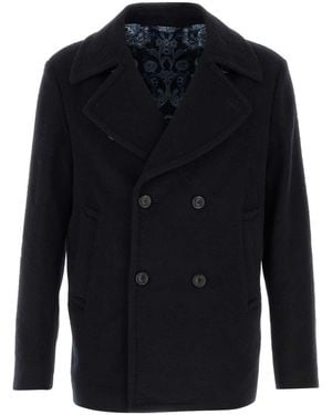 Etro Dark Wool Coat - Blue