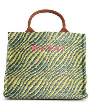 Marni Bolso 'Tote' pequeño en tejido efecto rafia natural multicolor - Verde