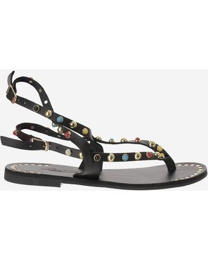 Kima Naxos Ledersandale mit Verzierungen - Braun