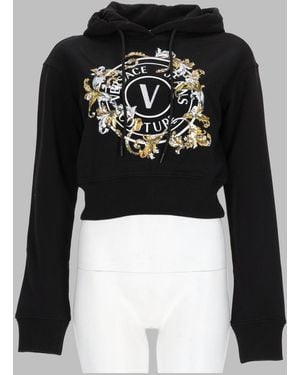 Versace Jeans Couture Cropped Graphic Hoodie - Black