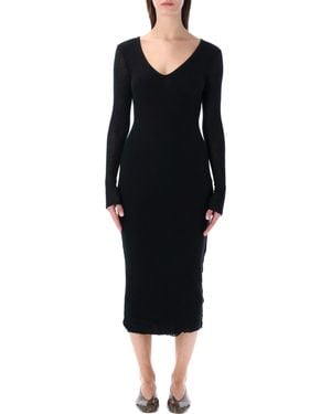 James Perse Cotton And Cashmere Rib V-Neck Dress - Black