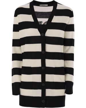 Max Mara Fiemme Long Striped Wool Cardigan - Zwart